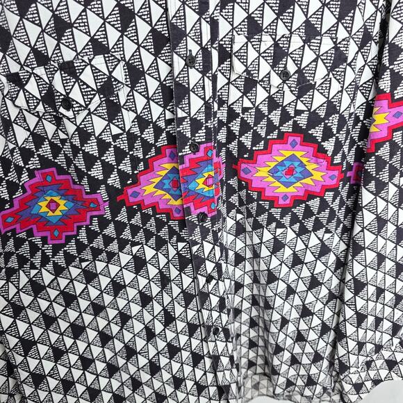 Vintage Wrangler Cowboy Cut Black & White Aztec Button Front Shirt 16 1/2- 34 - Picture 2 of 16